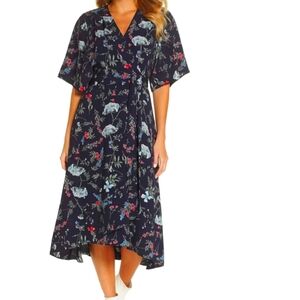 Tahari Arthur S. Levine Navy Faux Wrap Daytime Midi Dress